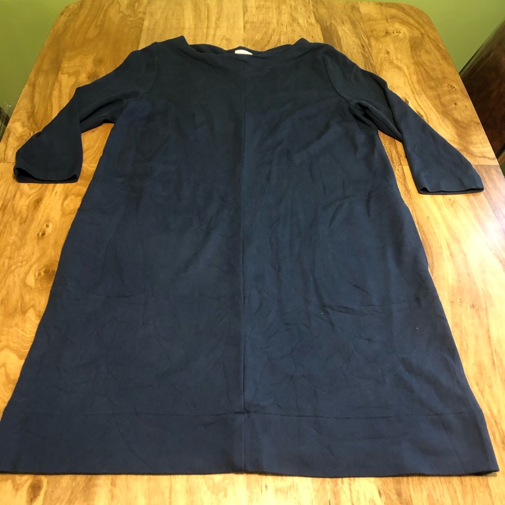 3/$40 J Jill Ponte Knit Deep Navy Blue 3/4 Sleeve Stretchy Dress Size Large 35”